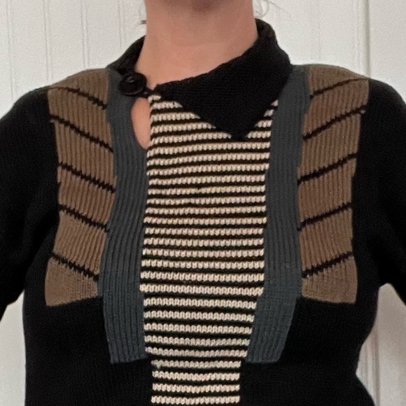 Vintage Sandra Miller Hand Loomed Striped Sweater Neutral Asymmetrical Abstract - Picture 10 of 11